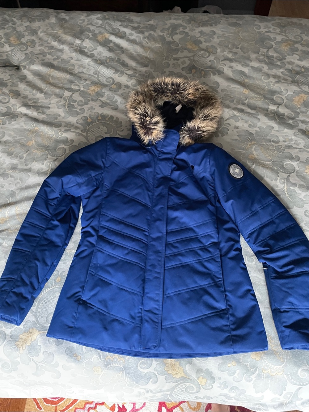 EUC Obermeyer- Tailored Royal Blue Faux-Fur Ski Jacket - Size 10
